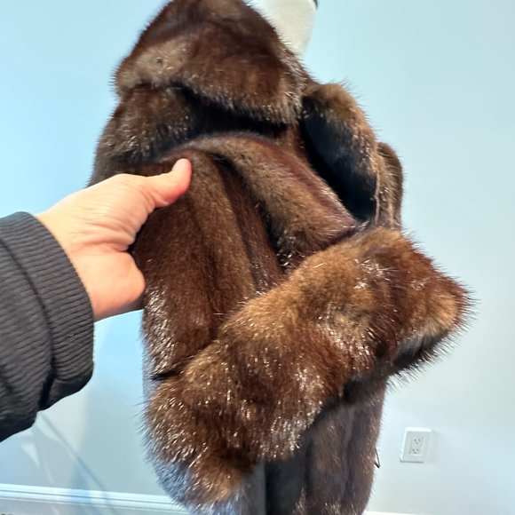 VINTAGE DARK BROWN MINK WITH BEAUTIFUL GOLD AND BLACK LINING - Picture 1 of 8
